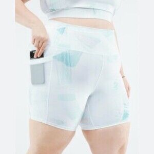Fabletics Powerhold White Pastel Brushstroke Hi-rise Bike Shorts - Size 1X - EUC